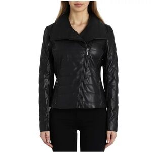 Neiman Marcus Leather Jacket Quilted Black Motorcycle Moto Women’s